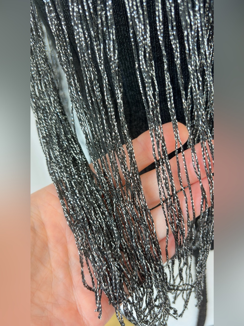 Fab’rik Black Silver Metallic Fringed Crop Ribbed Square Neck Tank Top Sz Medium - Picture 8 of 17